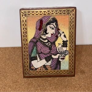 Handcrafted Indian Art Box Woman and Bird 3/$15
